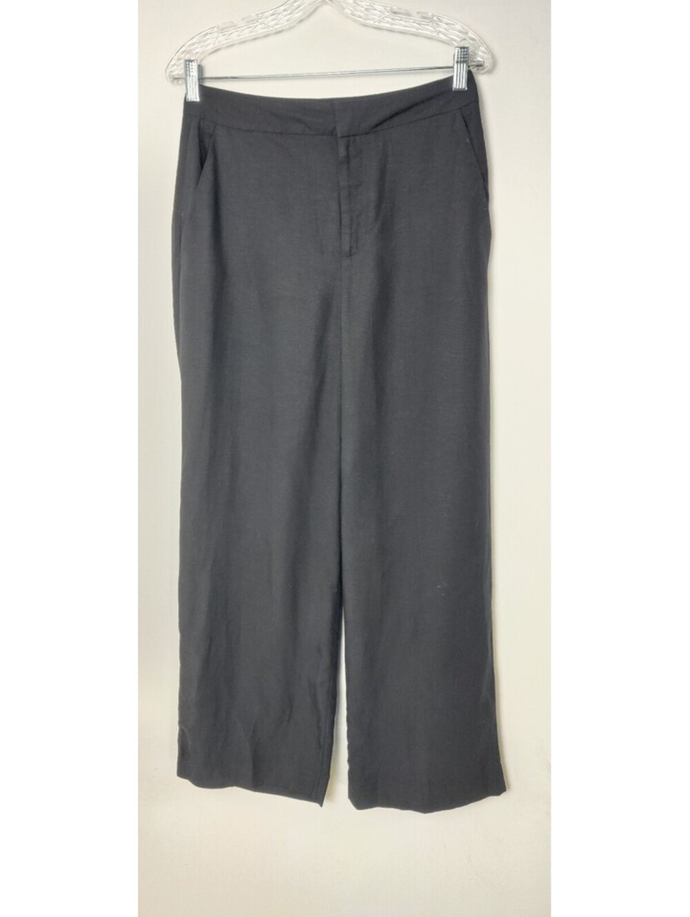 Calvin Klein Black Lyocell Linen Blend High Rise Wide Leg Trousers Pants Size 4